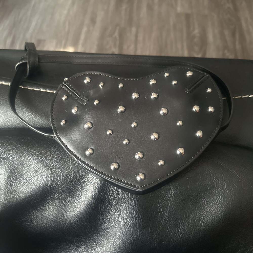 Black Studded Heart Shaped Makeup Bag or Mini Pouch